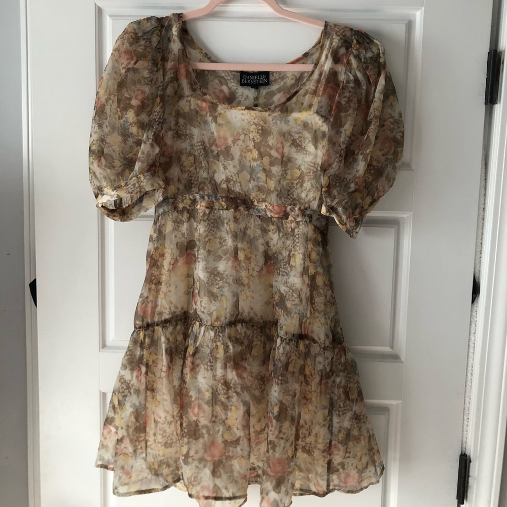 Danielle Bernstein Watercolor Puff Sleeve Mini Dress